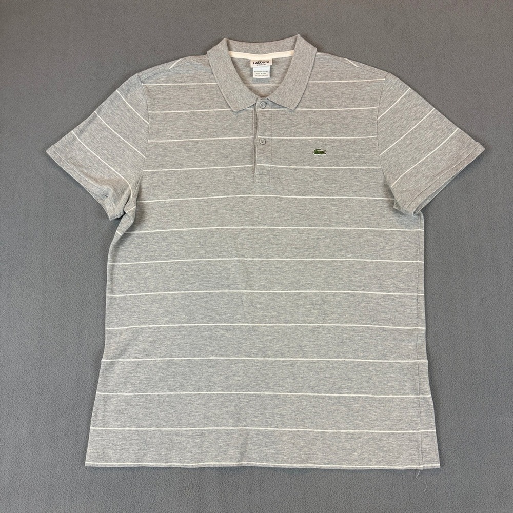 Lacoste Polo Shirt Mens 6 Gray Striped Stretch Short Sleeve Tennis Golf Classic